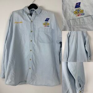 Vtg Chase Authentics Rusty Wallace Shirt Size XL Denim‎ Button Down Miller Light